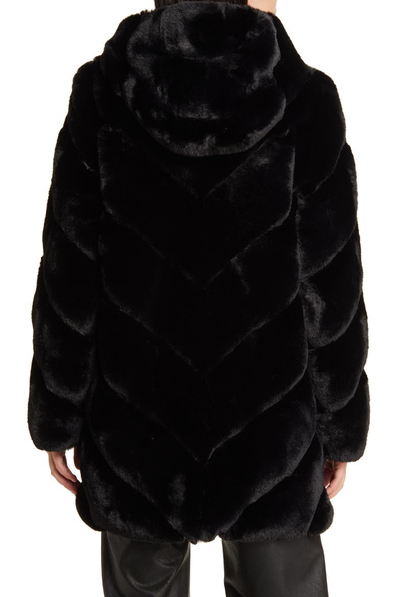 Chevron Faux Fur Hooded Jacket, Alternate, color, BLACK