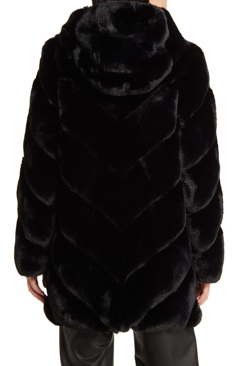 BCBGMAXAZRIA Chevron Faux Fur Hooded Jacket, Alternate, color,