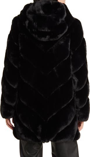 BCBGMAXAZRIA Chevron Faux Fur Hooded Jacket | Nordstrom