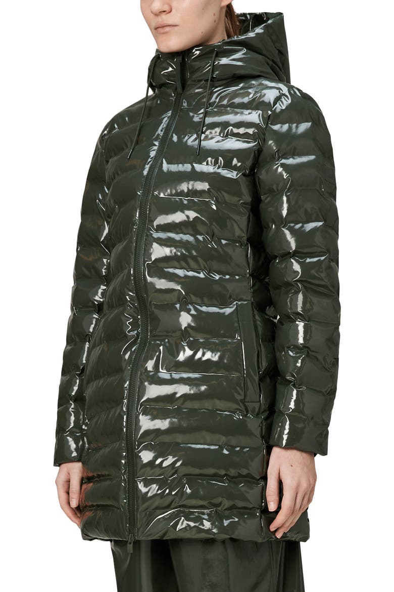 Lohja Curve Waterproof Long Puffer Jacket, Alternate, color, SWAMP