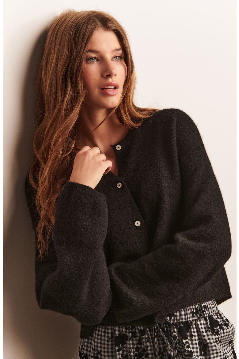 Button Front Cardigan, Alternate, color, BLACK