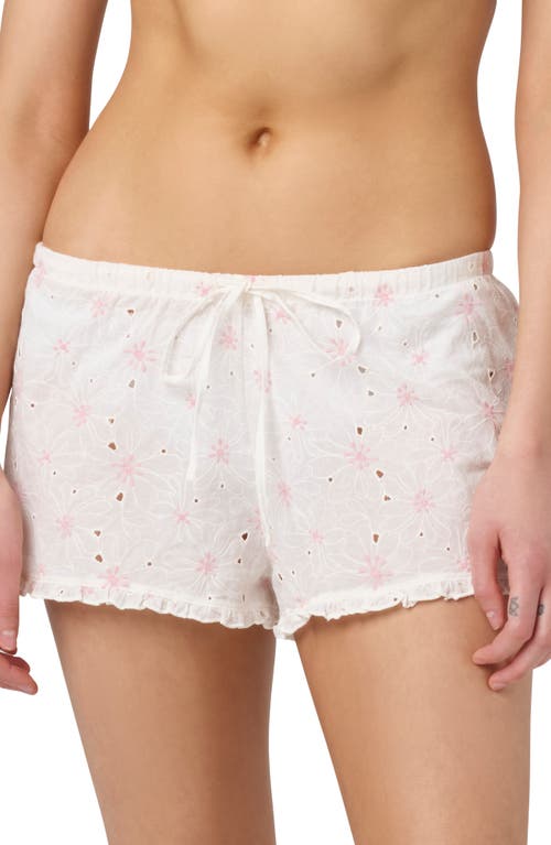 Florence By Mills Eyelet Tie Waist Organic Cotton Shorts In Jet Steam/pink
