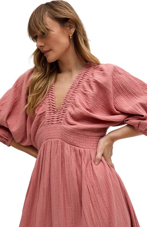 Raffya Soipoi Ruched V-neck Mini Dress In Pink