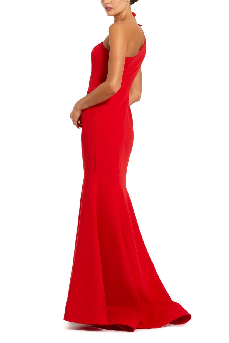 Crepe One Shoulder Mermaid Gown With 3D Flower, Alternate, color, Red