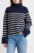 rag & bone Stripe Wool Cuff Sleeve Funnel Neck Sweater