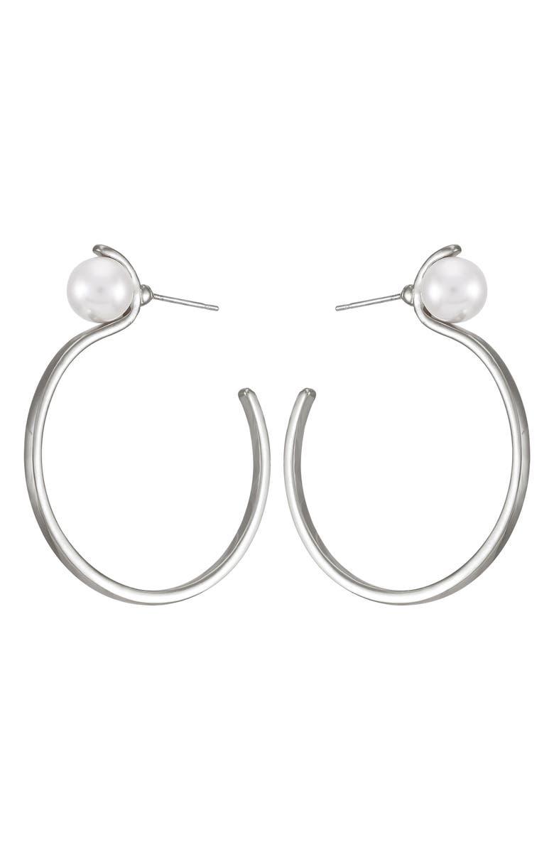 T Tahari Imitation Pearl Hoop Earrings, Main, color, 