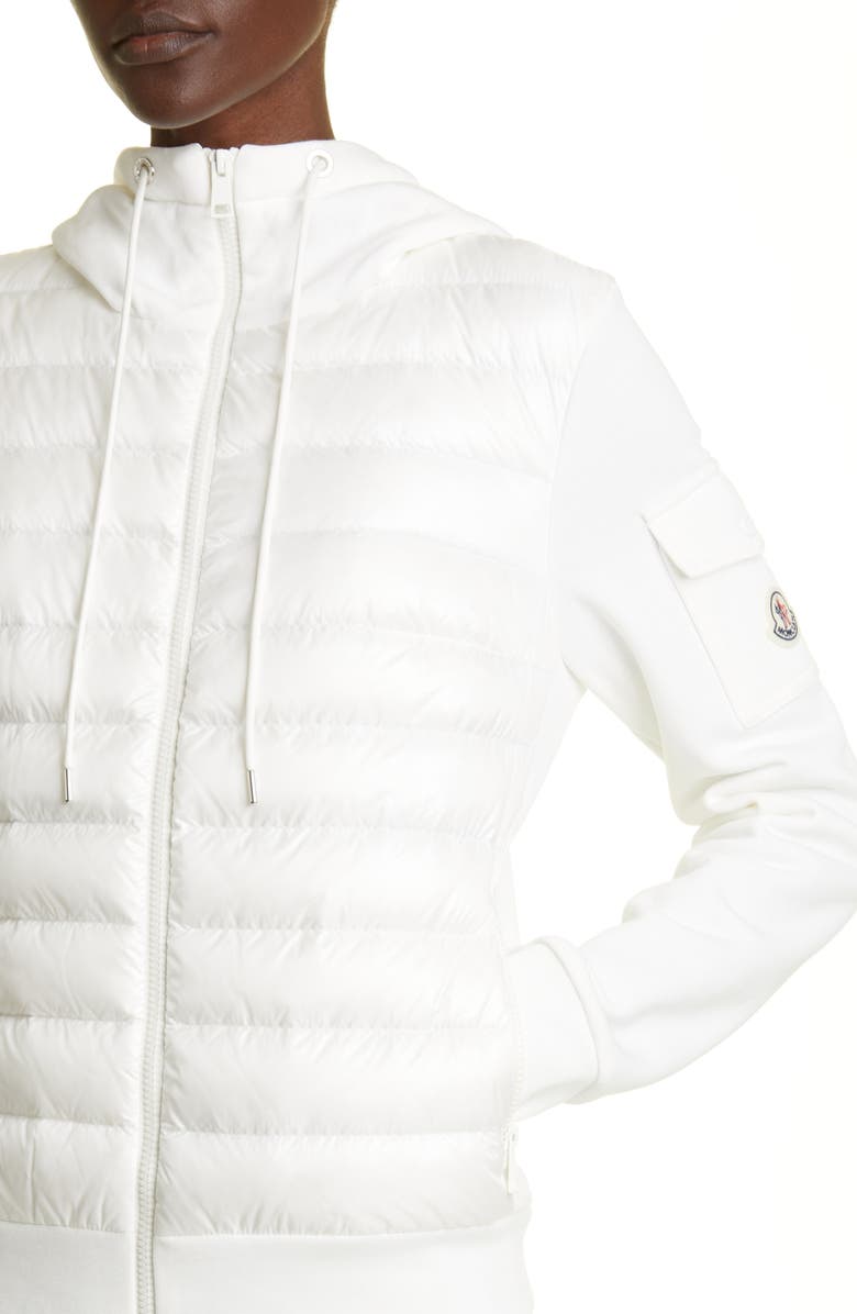 Moncler Hooded Mixed Media Puffer Jacket, Alternate, color, White