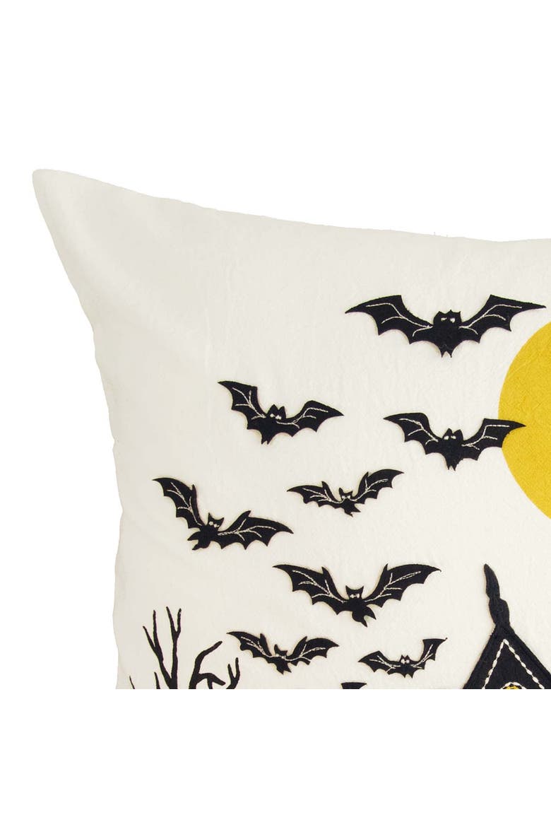House & Flying Bats Cotton Blend Halloween Accent Throw Pillow 18" x 18", Alternate, color, Black
