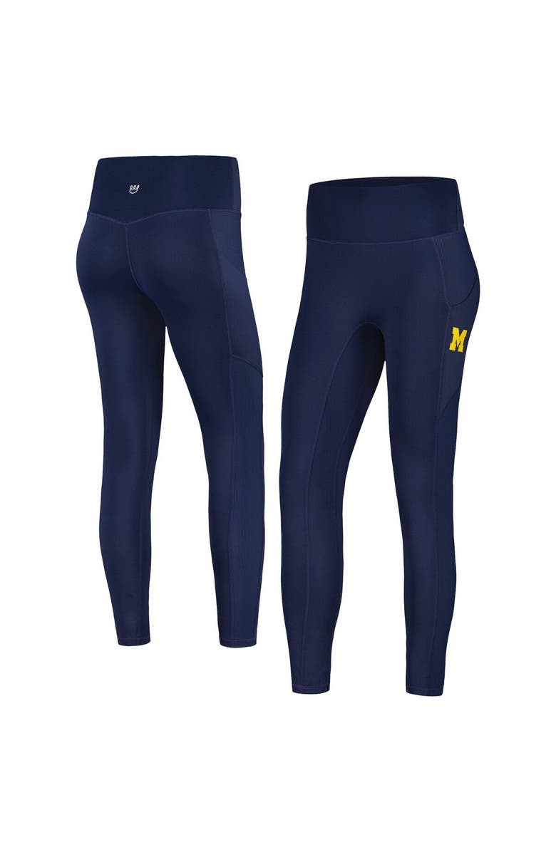 KADYLUXE Women's KadyLuxe  Navy Michigan Wolverines 7/8 Mixed Media Pocket iLeggings, Main, color, Navy