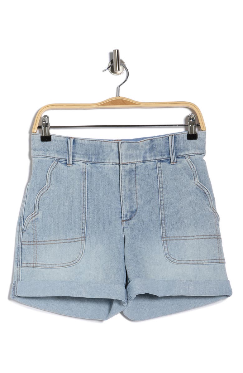Democracy Scalloped Pocket Cuffed Denim Shorts, Alternate, color, Light Blue Artisanal
