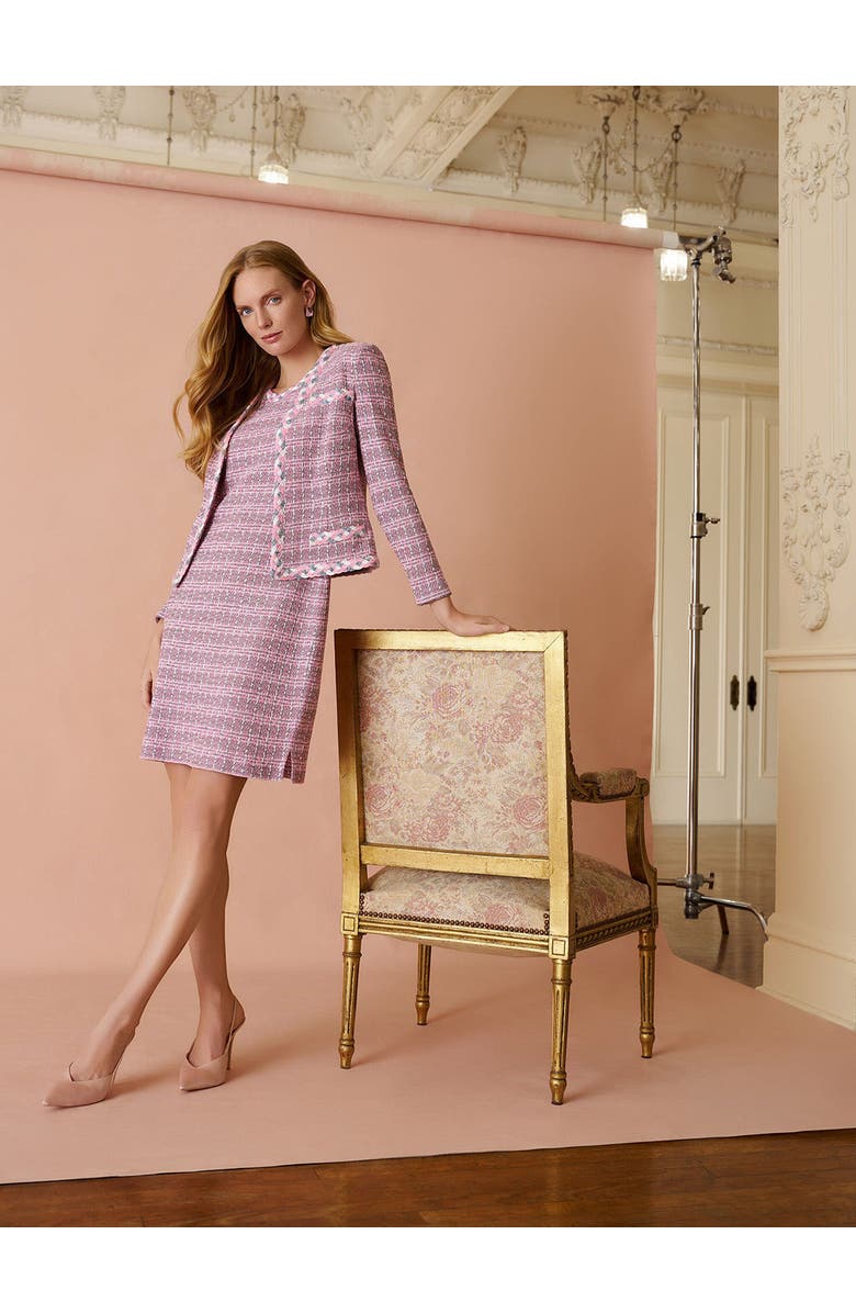 Misook Tailored Braided Trim Tweed Knit Jacket, Alternate, color, Pink/Blue/Black/White