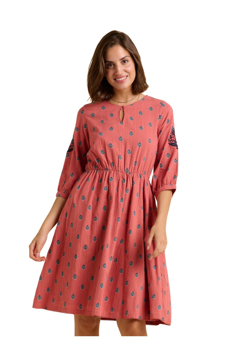 Rolling 3/4 Sleeve Round Neck Midi Dress, Main, color, Pink