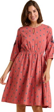 Brakeburn Rolling 3/4 Sleeve Round Neck Midi Dress