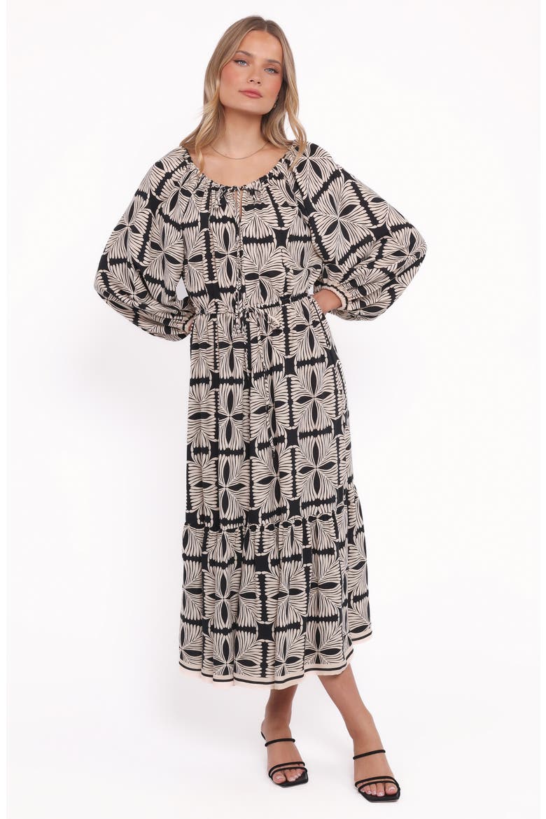 Faris Print Long Sleeve Maxi Dress, Alternate, color, BLACK GEO