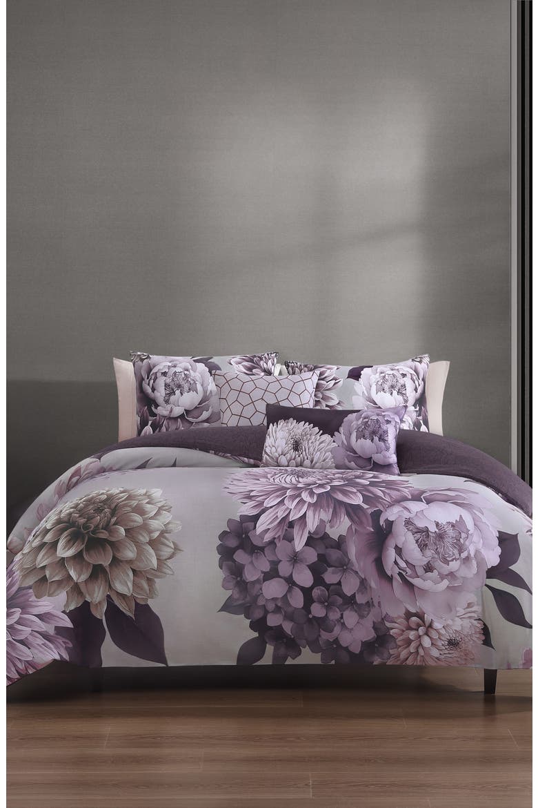 Plum Petal 5-Piece Reversible Comforter Set, Main, color, PURPLE