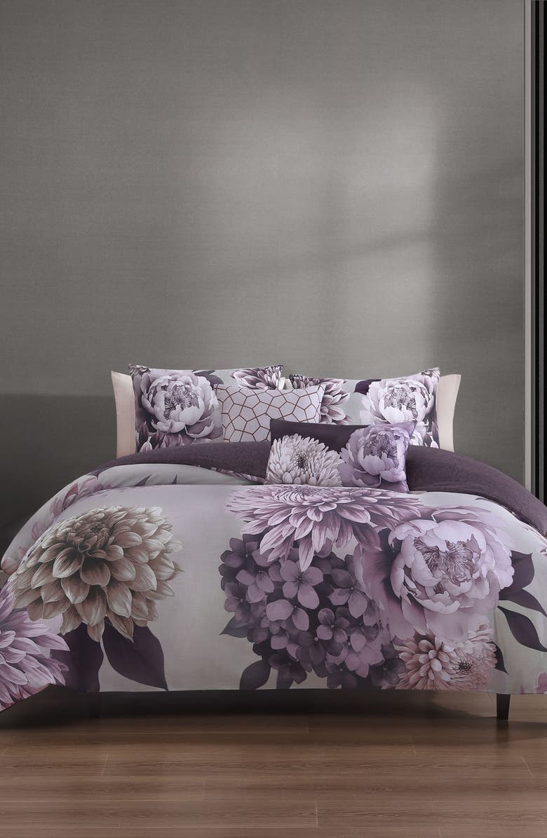 Bebejan Plum Petal 5-Piece Reversible Comforter Set, Main, color, Purple