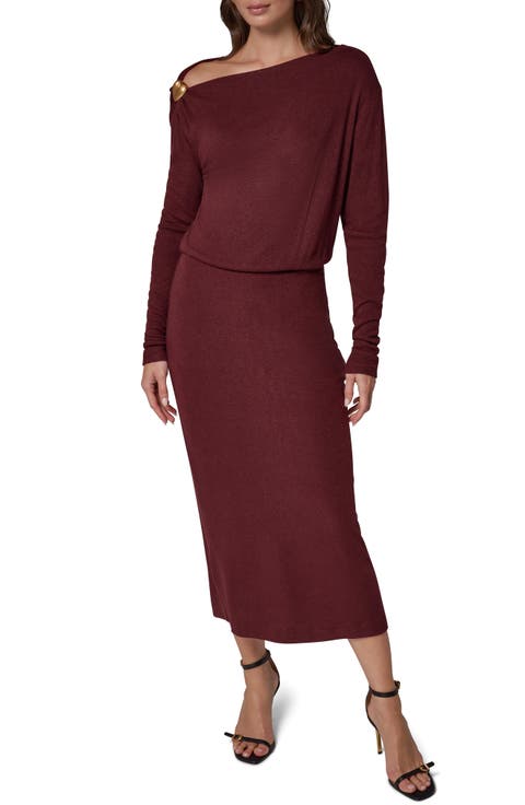 Off the Shoulder Long Sleeve Sheath Midi Dress