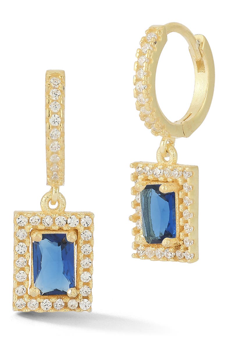 Cubic Zirconia Drop Huggie Hoop Earrings, Main, color, GOLD/BLUE