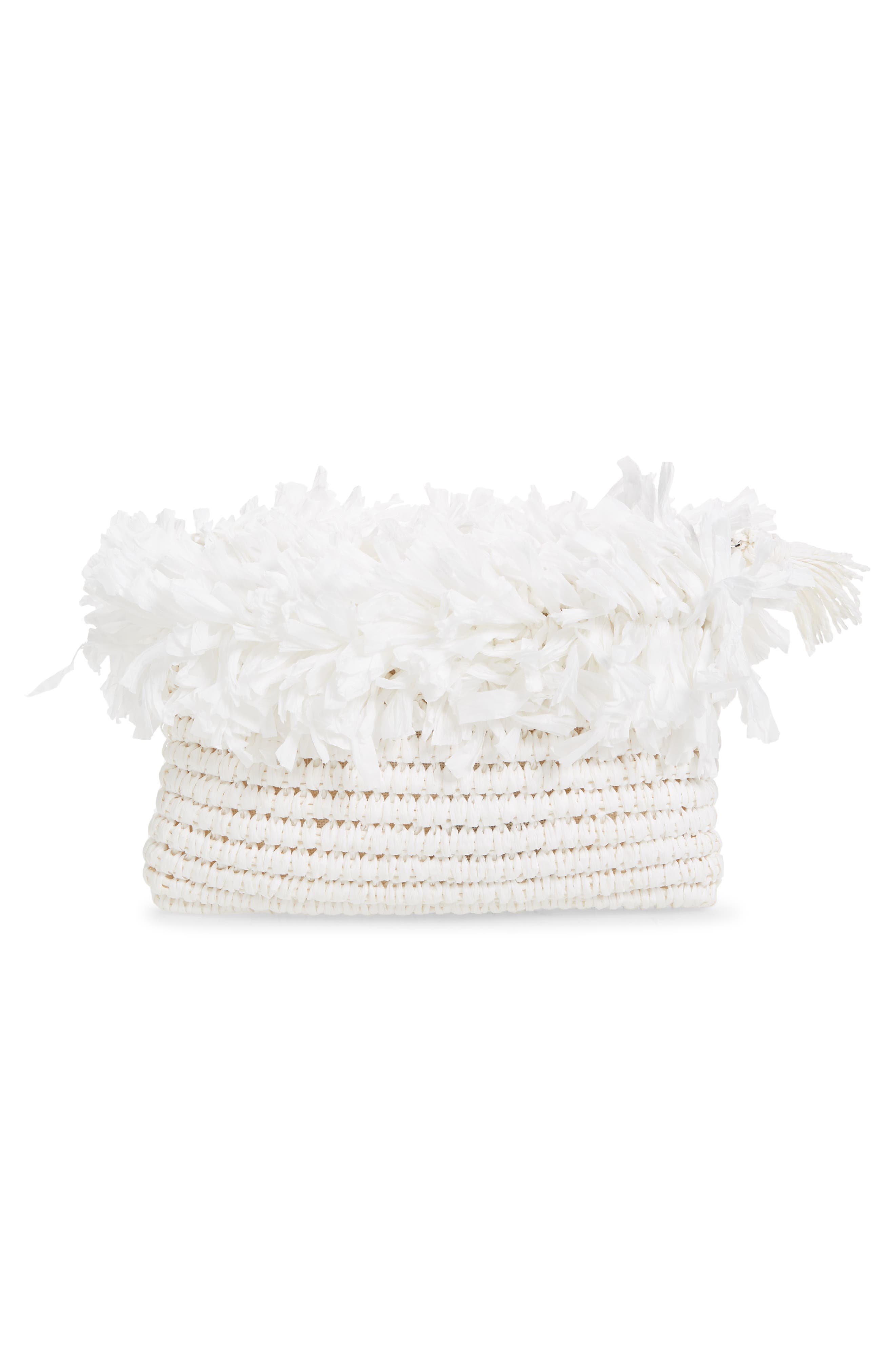 Rose Crochet Straw Clutch, Alternate, color, WHITE