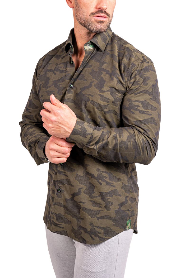Fibonacci Ascension Contemporary Fit Button-Up Shirt, Alternate, color, GREEN