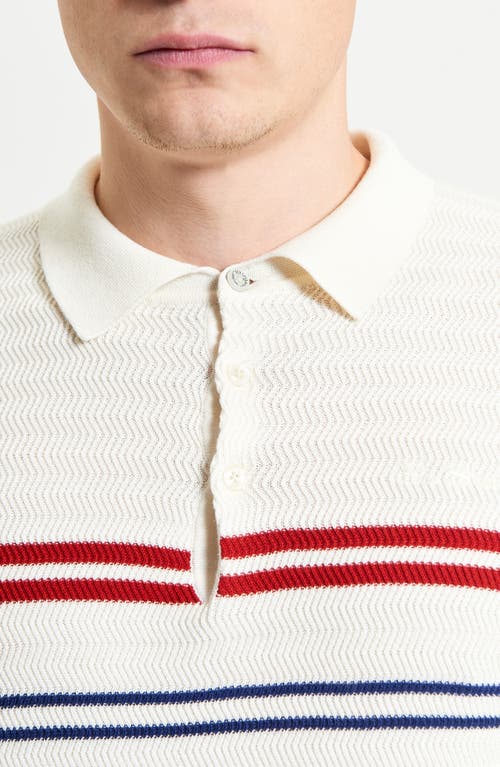 Ben Sherman Herringbone Stripe Polo In Ivory