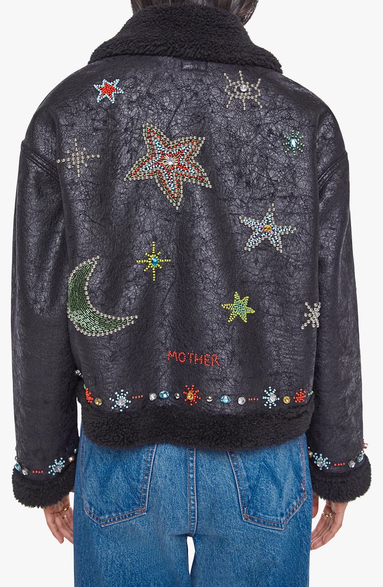 MOTHER The Strappy Crystal Detail Faux Shearling Jacket, Alternate, color, Mercury In Retrograde