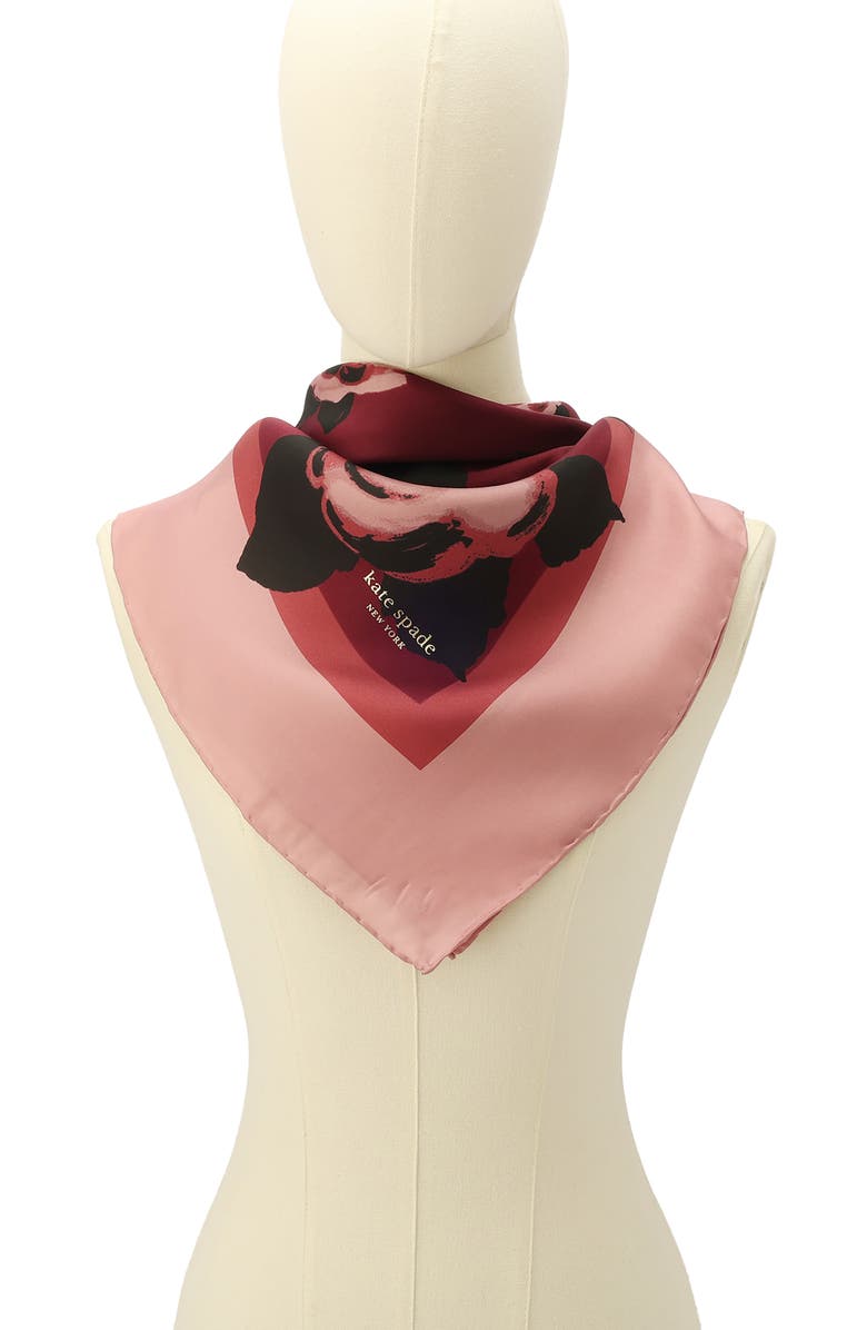 Kate Spade New York park roses silk squar scarf, Alternate, color, Roasted Pomegranate