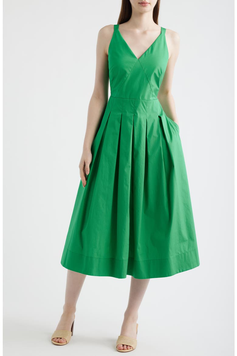 Pleated Cotton Dress, Main, color, APPLE GREEN