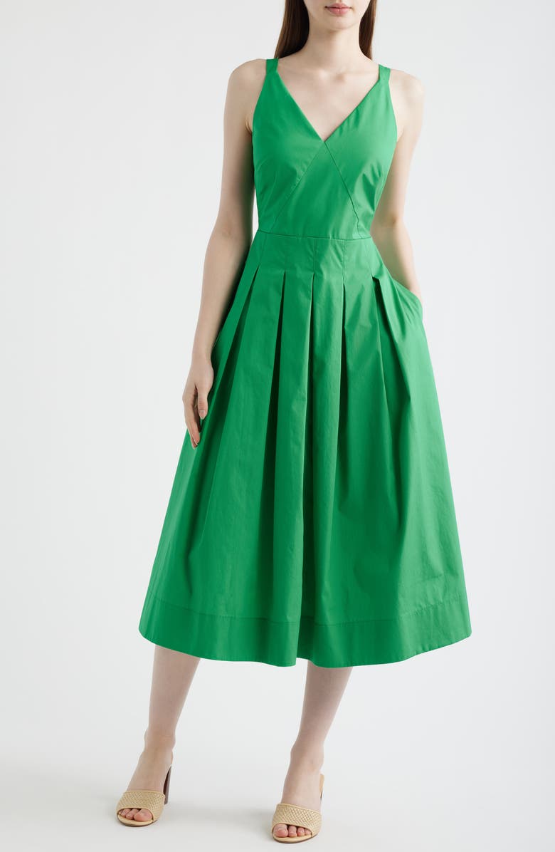 Eliza J Pleated Cotton Dress, Main, color, Apple Green