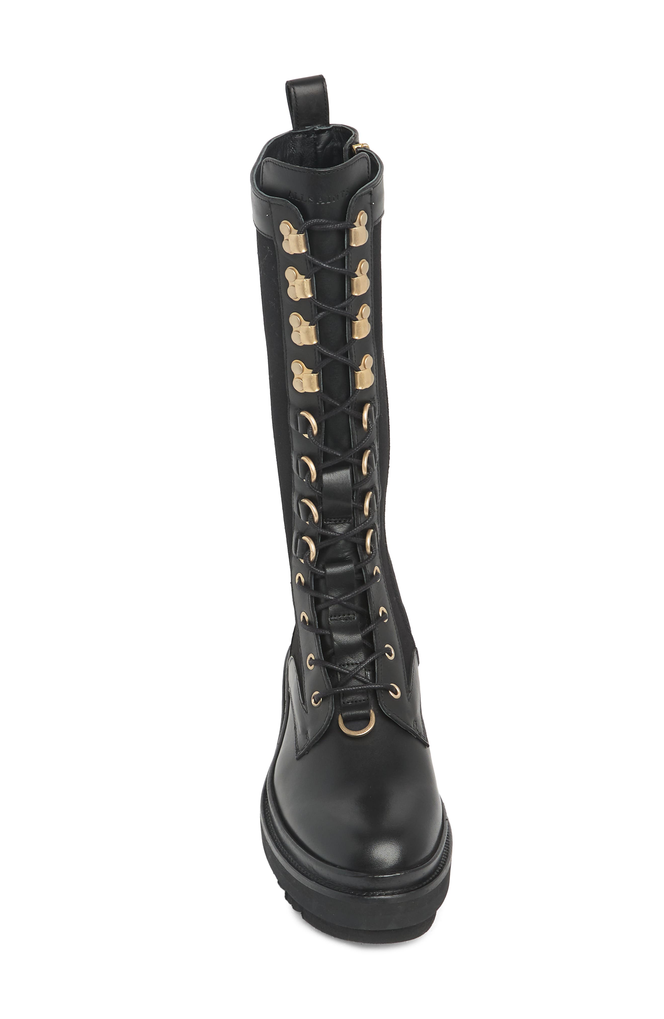 AllSaints Beth Leather & Canvas Tall Platform Boot, Alternate, color, 