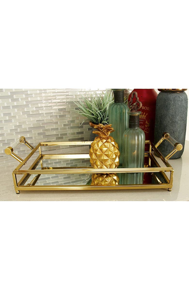 COSMO BY COSMOPOLITAN Goldtone Metal Mirrored Tray with Acrylic Handles, Alternate, color, Gold