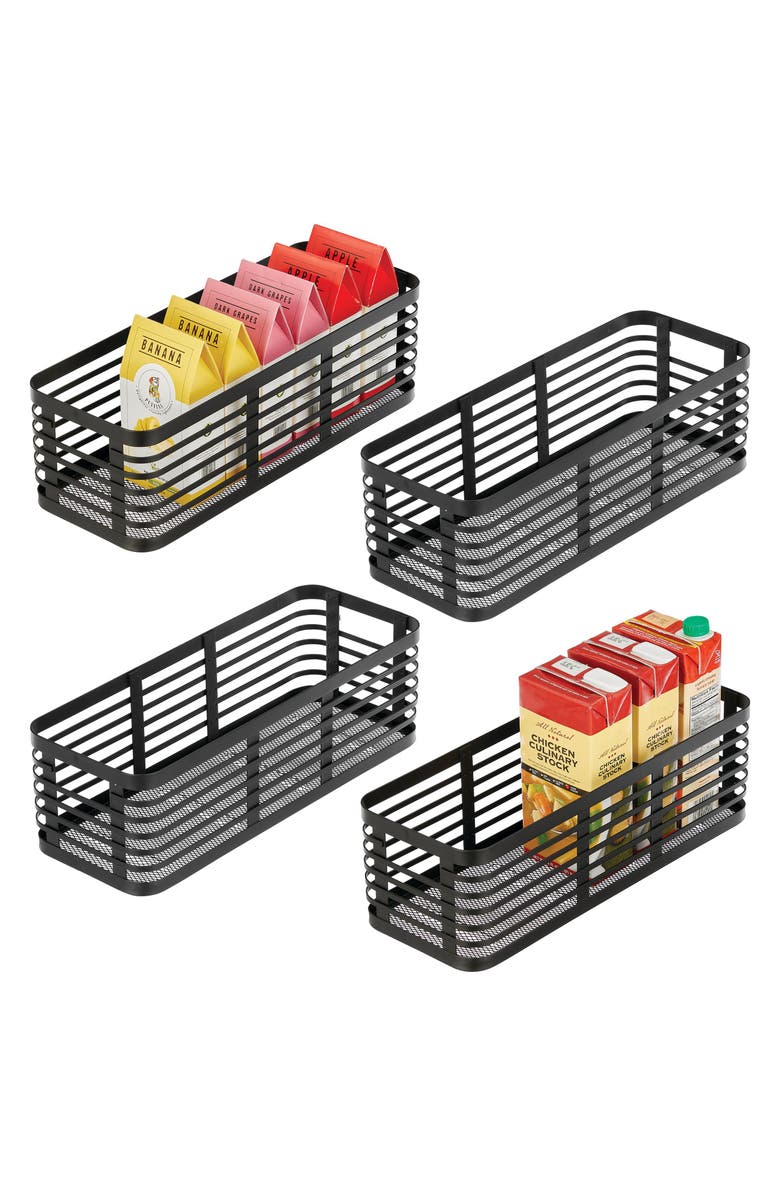 mDesign Metal Pantry Basket with Handles - Set of 4 - Matte Black, Alternate, color, Unspecified
