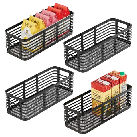 Metal Pantry Basket with Handles - Set of 4 - Matte Black