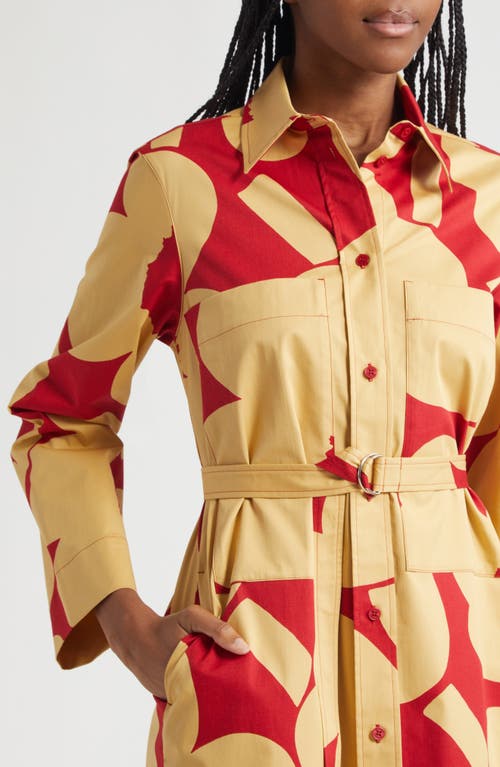 Marimekko Molla Unikko Floral Long Sleeve Twill Shirtdress In Yellow