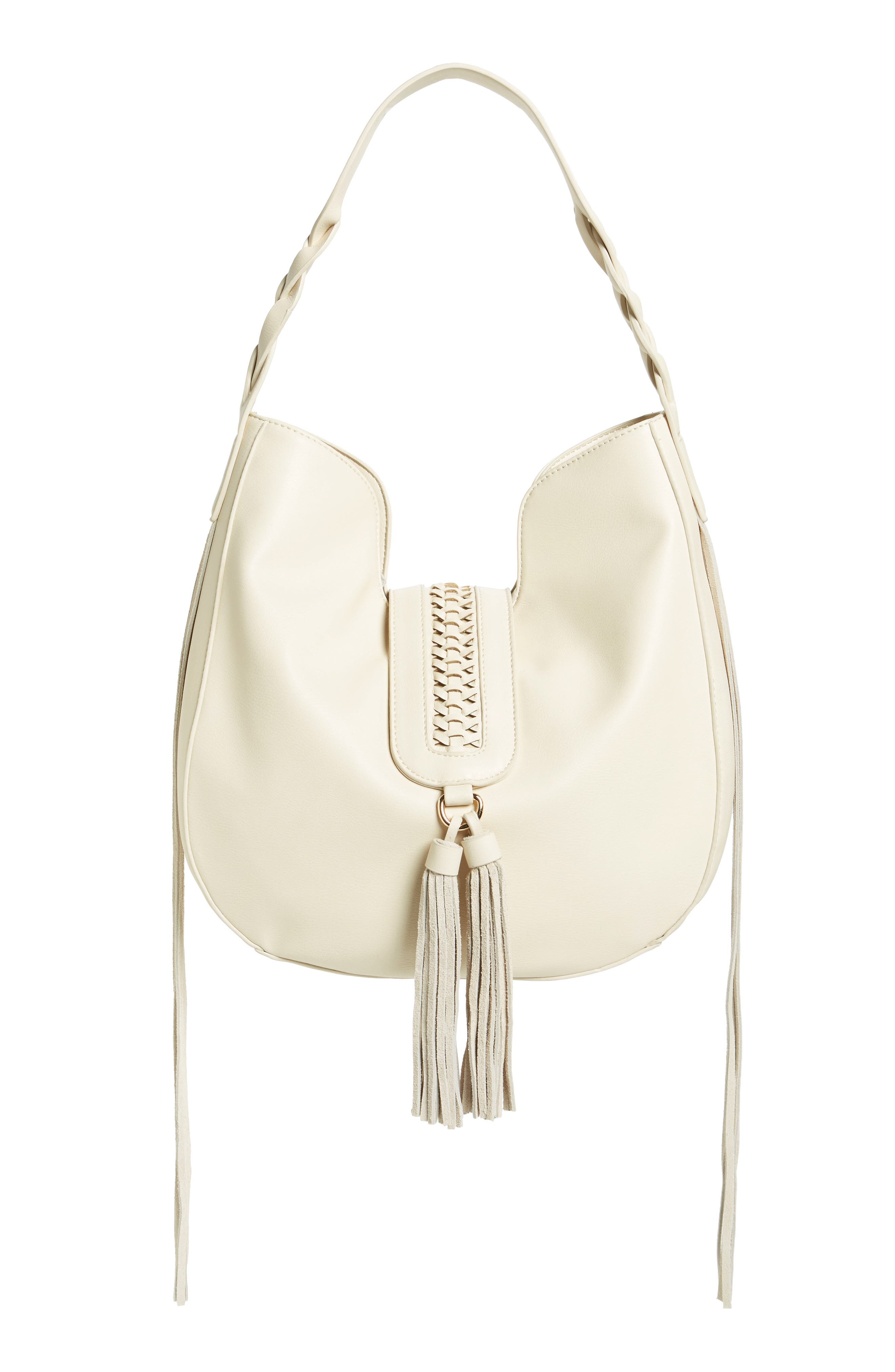 Phase 3 Lace-Up Tassel Faux Leather Hobo, Main, color, 