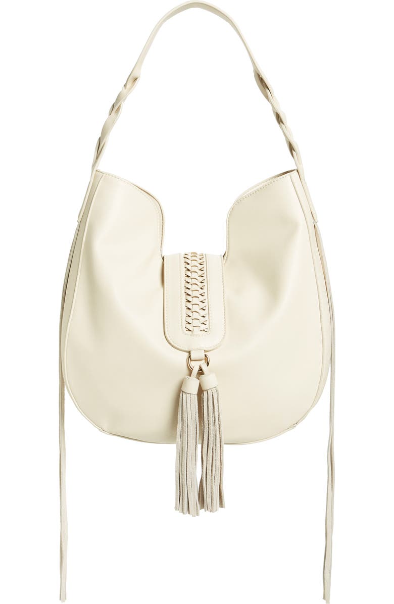 Phase 3 Lace-Up Tassel Faux Leather Hobo, Main, color,