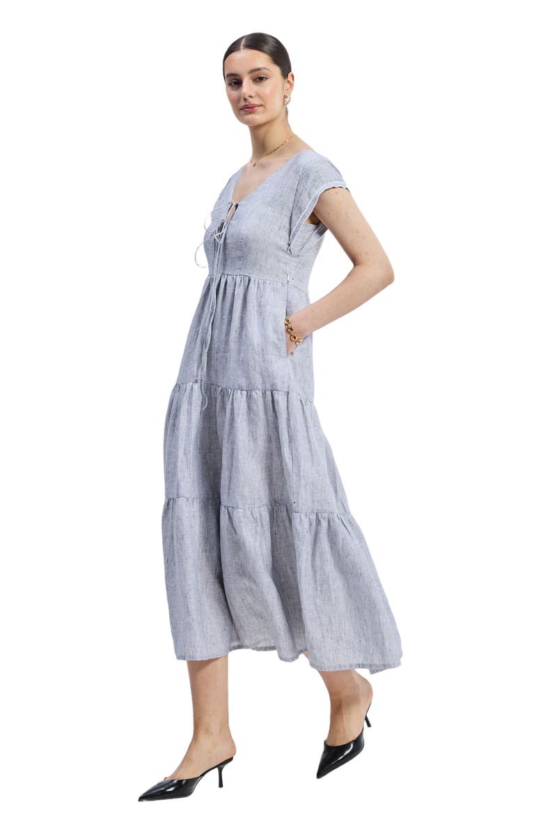 Reistor Gathered Tiered Dress with Front-ties - Linen stripes, Alternate, color, Pin Striped Linen