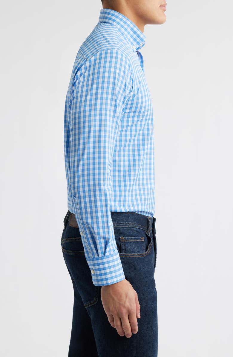 Peter Millar Leven Check Performance Twill Button-Down Shirt, Alternate, color, Blue Poppy