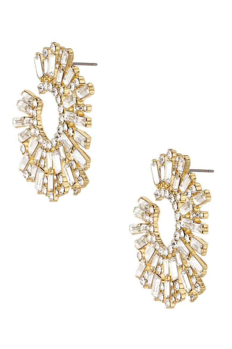 Crystal Frontal Hoop Earrings, Alternate, color, GOLD