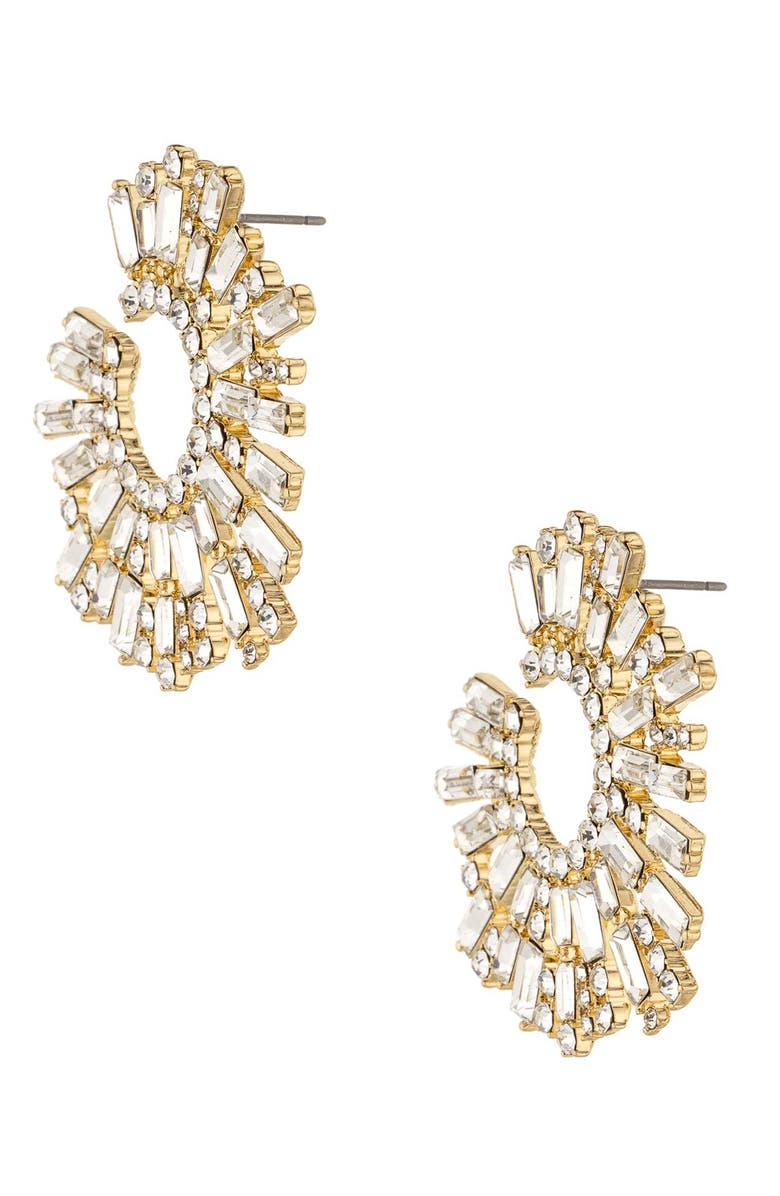 Ettika Crystal Frontal Hoop Earrings, Alternate, color, Gold