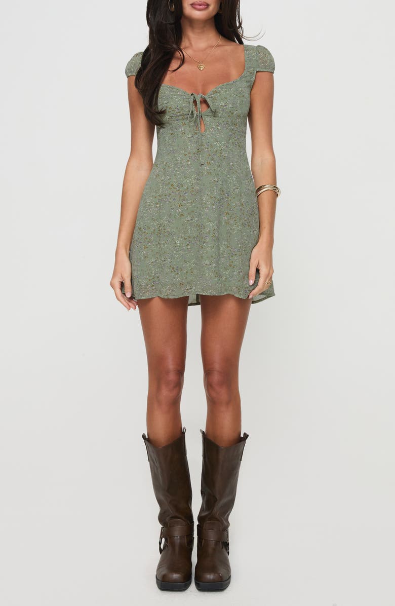 Princess Polly Alora Floral Minidress, Main, color, Green