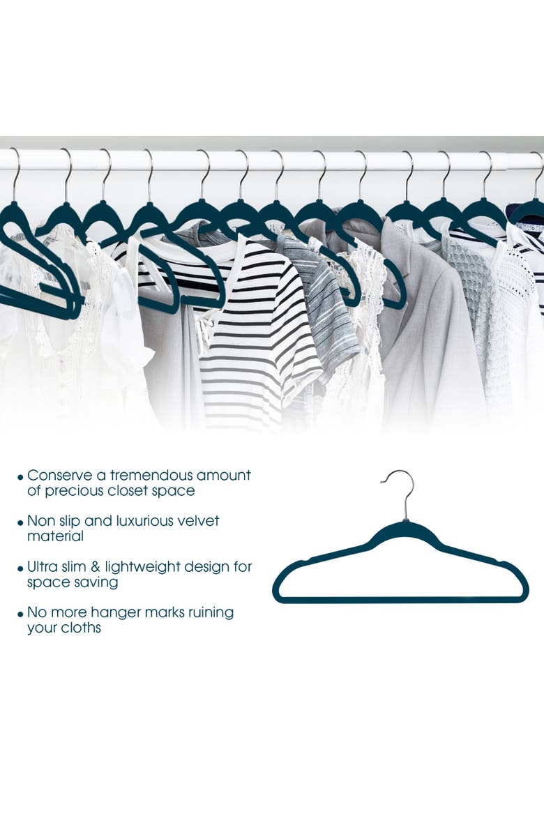 50 Piece Flocked Velvet Clothes Hangers with Stainless Steel Swivel Hooks, Alternate, color, Blue