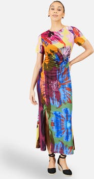 Yumi Abstract Floral Mesh Maxi Dress