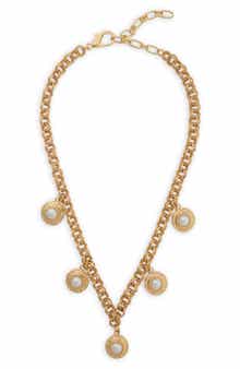 Imitation Pearl Framed Station Necklace