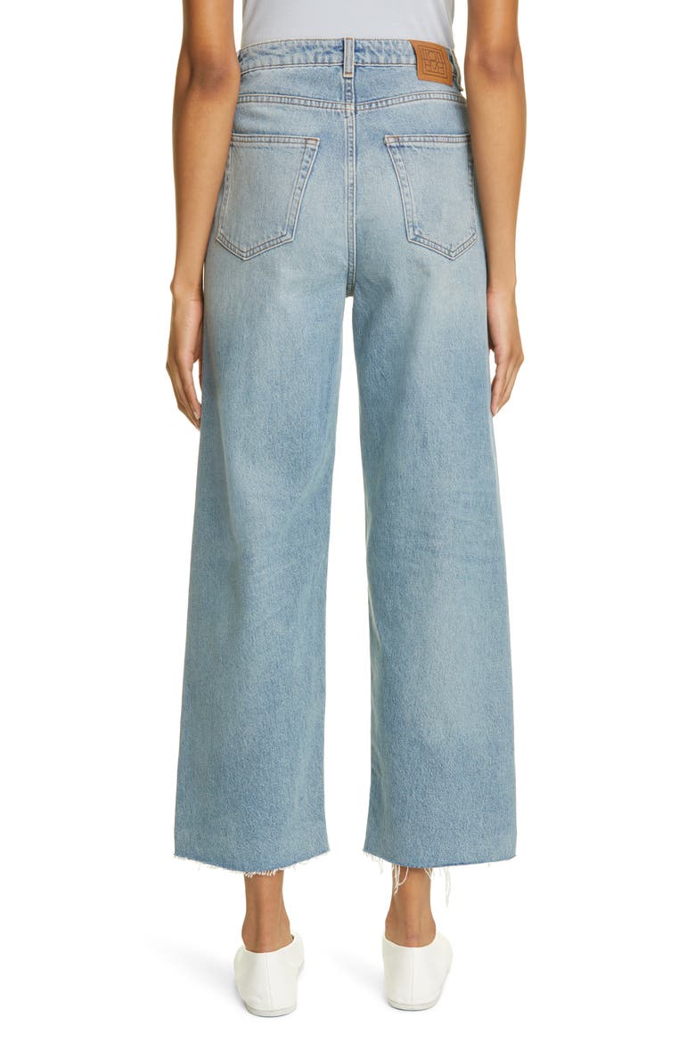 Totême Organic Cotton Crop Flare Wide Leg Jeans, Alternate, color, DISTRESSED BLUE