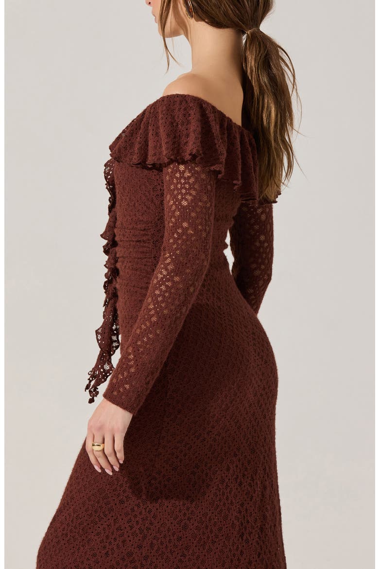 Dorian Lace Long Sleeve Off the Shoulder Maxi Dress, Alternate, color, BROWN