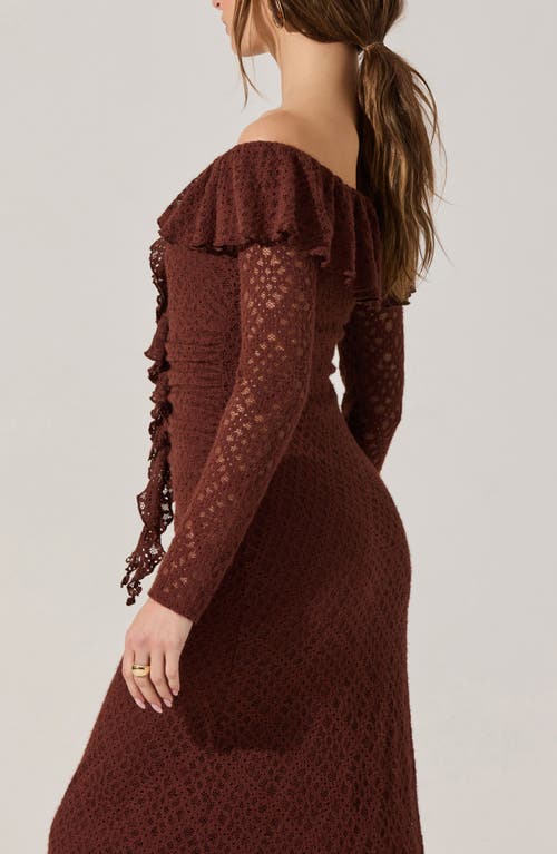 Astr The Label Dorian Lace Long Sleeve Off The Shoulder Maxi Dress In Brown