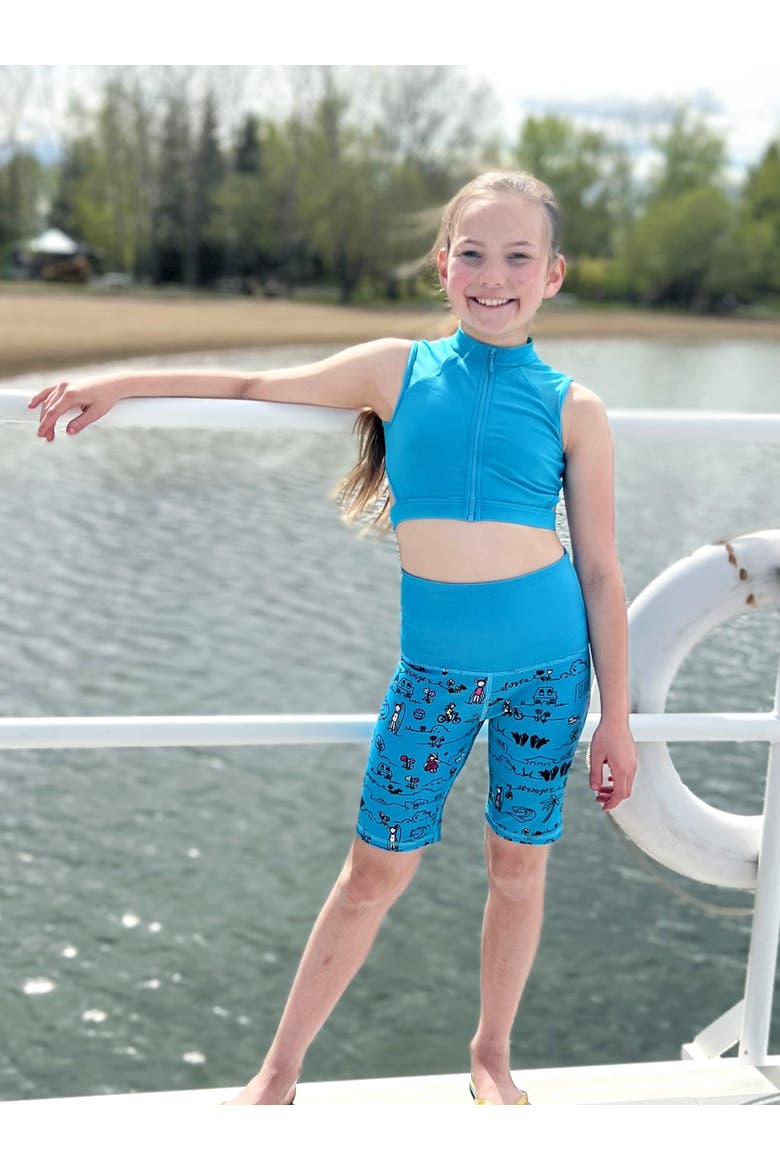 Scribble Printed Activewear Bike Shorts, Alternate, color, Blue Multi