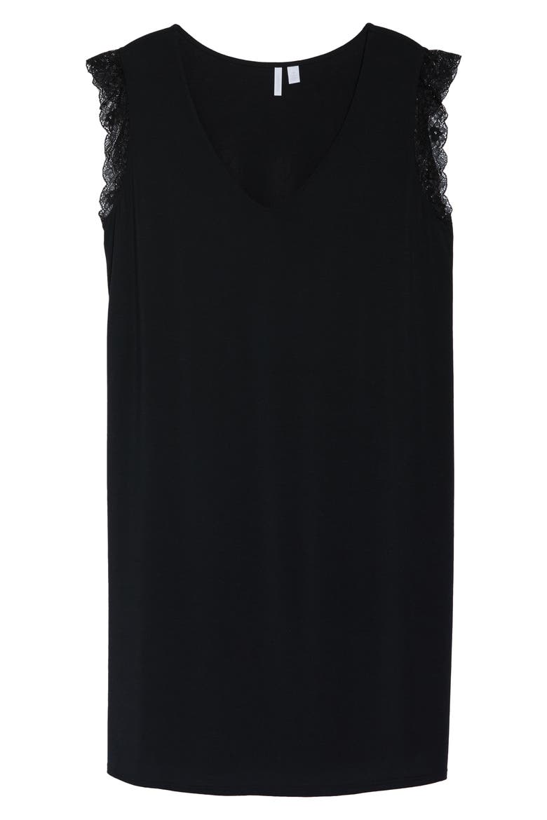 Moonlight Lace Trim Nightgown, Alternate, color, BLACK