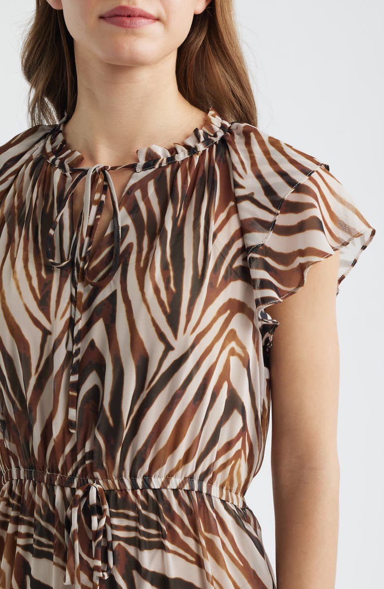 Julia Jordan Flutter Sleeve Midi Dress, Alternate, color, Brown Multi
